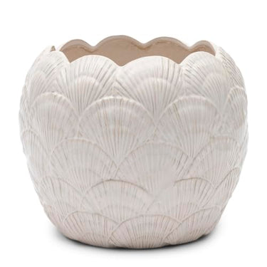 Riviera Maison flowerpot ceramic white and round diameter 24 cm, clay pot for houseplant with shell pattern - Shell Planter - (ØxH) 24x20 on sale